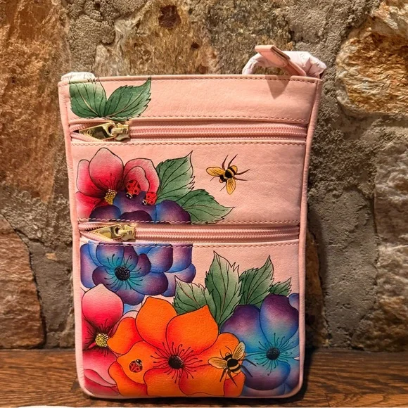 ANUSCHKA RFID Top Zip Travel Crossbody PARADISE FOUND PINK NWT! - Picture 8 of 16